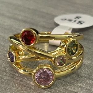 NWOT-Multi-Color Bezel CZ Gold Filled Ring | Size 8 | NEW